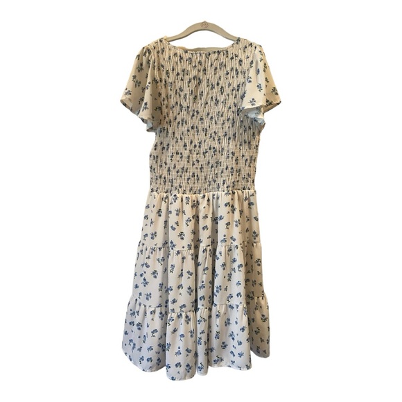 Altar’d State “Sydney” dress white with blue flowers. Skirt is fully lined sz M - Picture 7 of 9